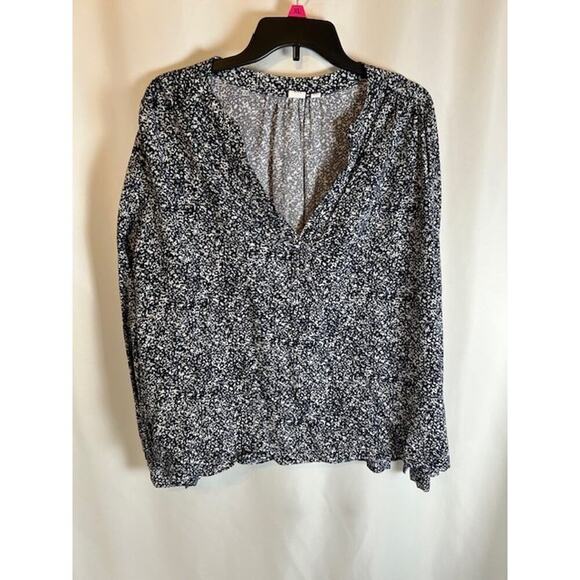 Gap V Neck Popover Pullover Top Geometric Print Blouse Size XXL Button Sleeve - Picture 1 of 7